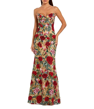 Mac Duggal Floral Embroidered Sweetheart Neckline Sheath Gown