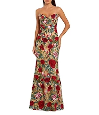 Mac Duggal Floral Embroidered Sweetheart Neckline Sheath Gown