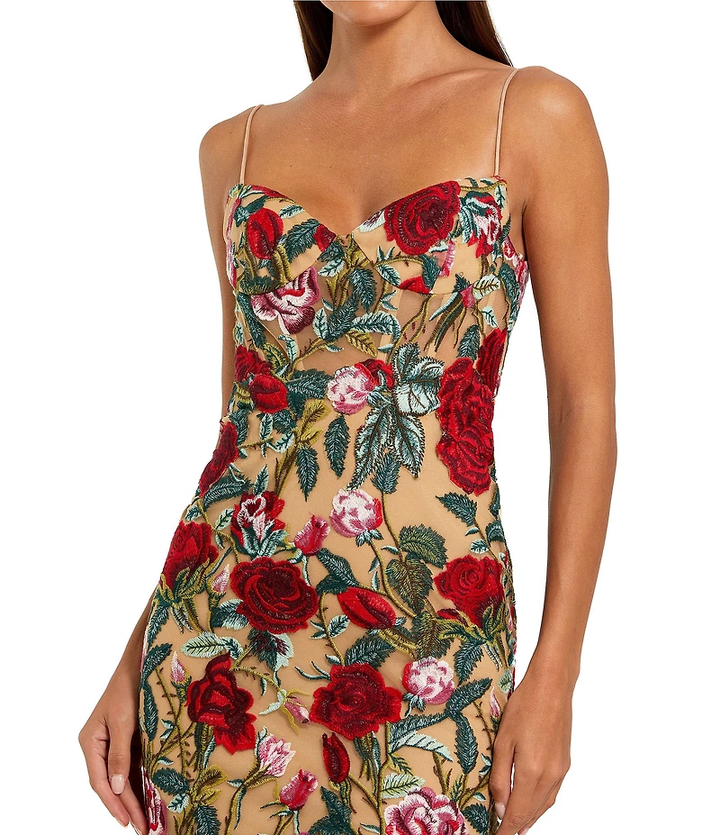 Mac Duggal Floral Embroidered Sweetheart Neckline Sheath Gown