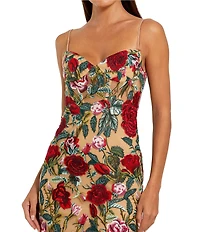 Mac Duggal Floral Embroidered Sweetheart Neckline Sheath Gown