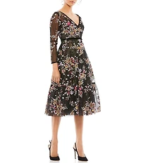 Mac Duggal Floral Embroidered Tea Length Dress