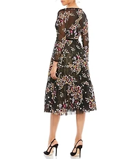 Mac Duggal Floral Embroidered Tea Length Dress