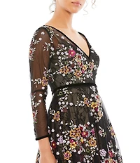 Mac Duggal Floral Embroidered Tea Length Dress