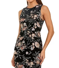 Mac Duggal Floral Embroidered Velvet Crew Neck Sleeveless Midi Dress