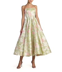 Mac Duggal Floral Jacquard Strapless A-Line Midi Dress