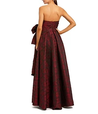 Mac Duggal Floral Jacquard Strapless With Bow A-Line Gown