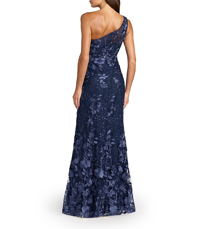 Mac Duggal Floral Lace Embroidered One Shoulder Sleeveless Gown