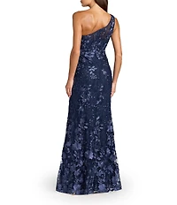 Mac Duggal Floral Lace Embroidered One Shoulder Sleeveless Gown