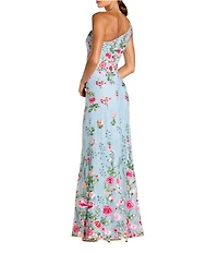 Mac Duggal Floral Lace Embroidered One Shoulder Sleeveless Gown