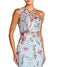 Mac Duggal Floral Lace Embroidered One Shoulder Sleeveless Gown