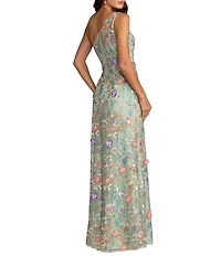 Mac Duggal Floral Lace Embroidered One Shoulder Sleeveless Gown