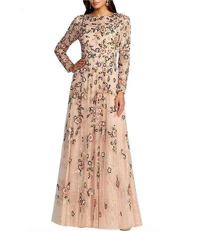 Mac Duggal Floral Lace Long Sleeve Gown
