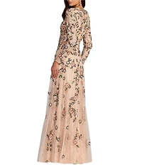 Mac Duggal Floral Lace Long Sleeve Gown
