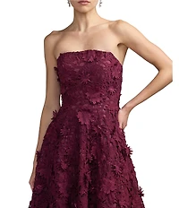 Mac Duggal Floral Lace Strapless A Line Midi Dress