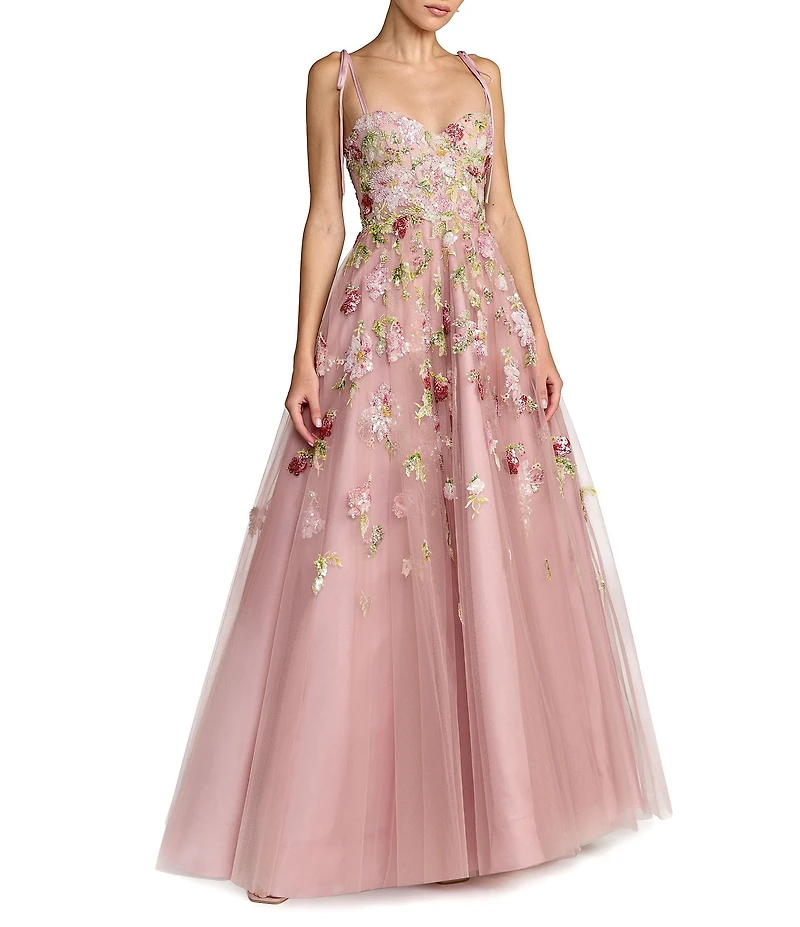 Mac Duggal Floral Mesh Ribbon Sweetheart Ballgown