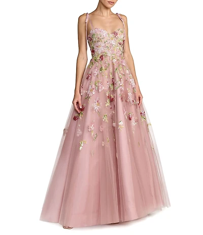 Mac Duggal Floral Mesh Ribbon Sweetheart Ballgown