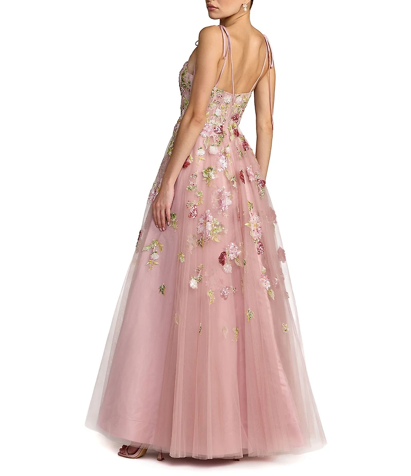 Mac Duggal Floral Mesh Ribbon Sweetheart Ballgown