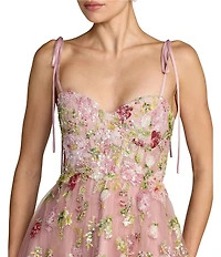 Mac Duggal Floral Mesh Ribbon Sweetheart Ballgown