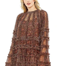 Mac Duggal Floral Print Mesh Ruffle Tier Flare Sleeve Mini Dress