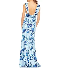 Mac Duggal Floral Print V-Neck Sleeveless Gown
