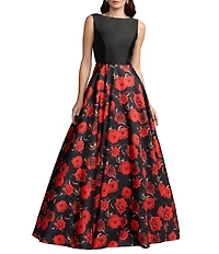 Mac Duggal Floral Printed Mikado Open Back Sleeveless Gown