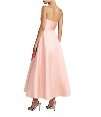 Mac Duggal Floral Printed Mikado Strapless A-Line Midi Dress