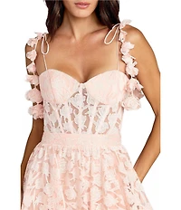 Mac Duggal Floral Tie Strap Bustier Ruffle Mini Dress