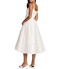 Mac Duggal Floral Tulle Sleeveless With Pockets Midi Dress