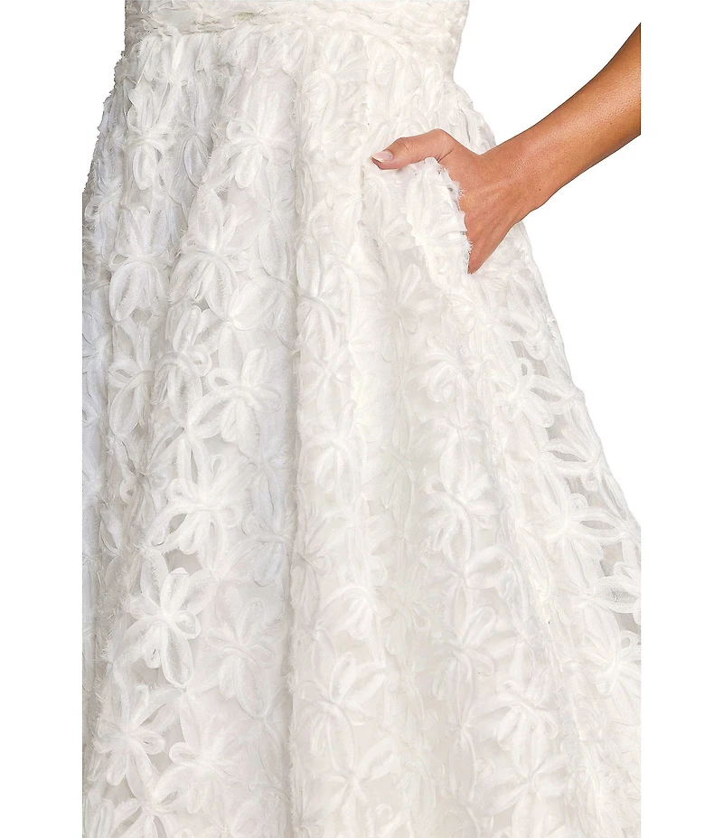 Mac Duggal Floral Tulle Sleeveless With Pockets Midi Dress