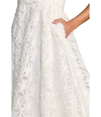 Mac Duggal Floral Tulle Sleeveless With Pockets Midi Dress