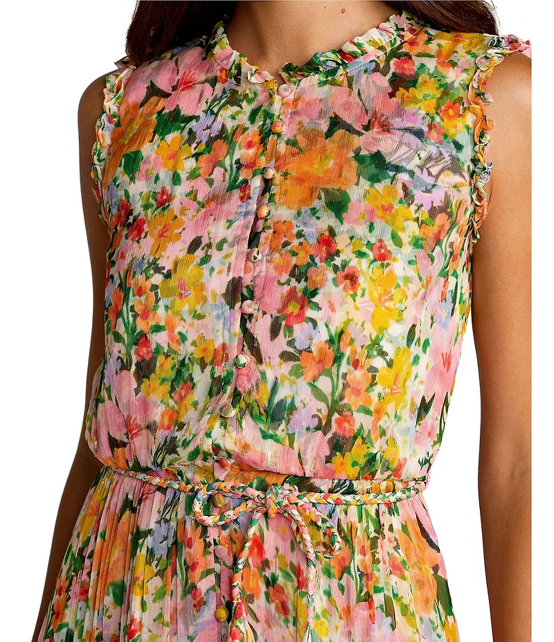 Mac Duggal Floral Viscose Sleeveless Ruffle Ankle Dress