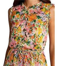 Mac Duggal Floral Viscose Sleeveless Ruffle Ankle Dress