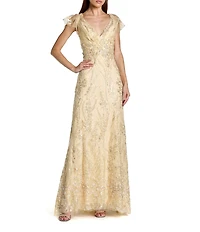 Mac Duggal Flutter Sleeve Embroidered Gown