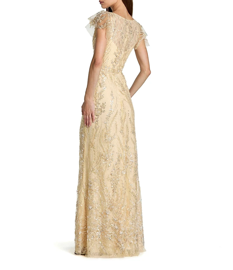 Mac Duggal Flutter Sleeve Embroidered Gown