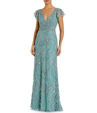 Mac Duggal Flutter Sleeve Embroidered Gown