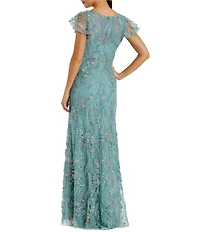 Mac Duggal Flutter Sleeve Embroidered Gown