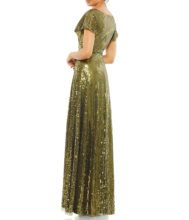 Mac Duggal Flutter Sleeve Sequin Gown