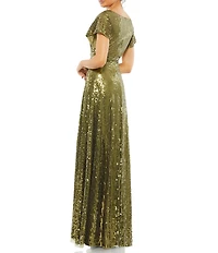 Mac Duggal Flutter Sleeve Sequin Gown