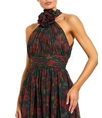 Mac Duggal Halger Floral Chiffon Maxi Dress with Flower Applique