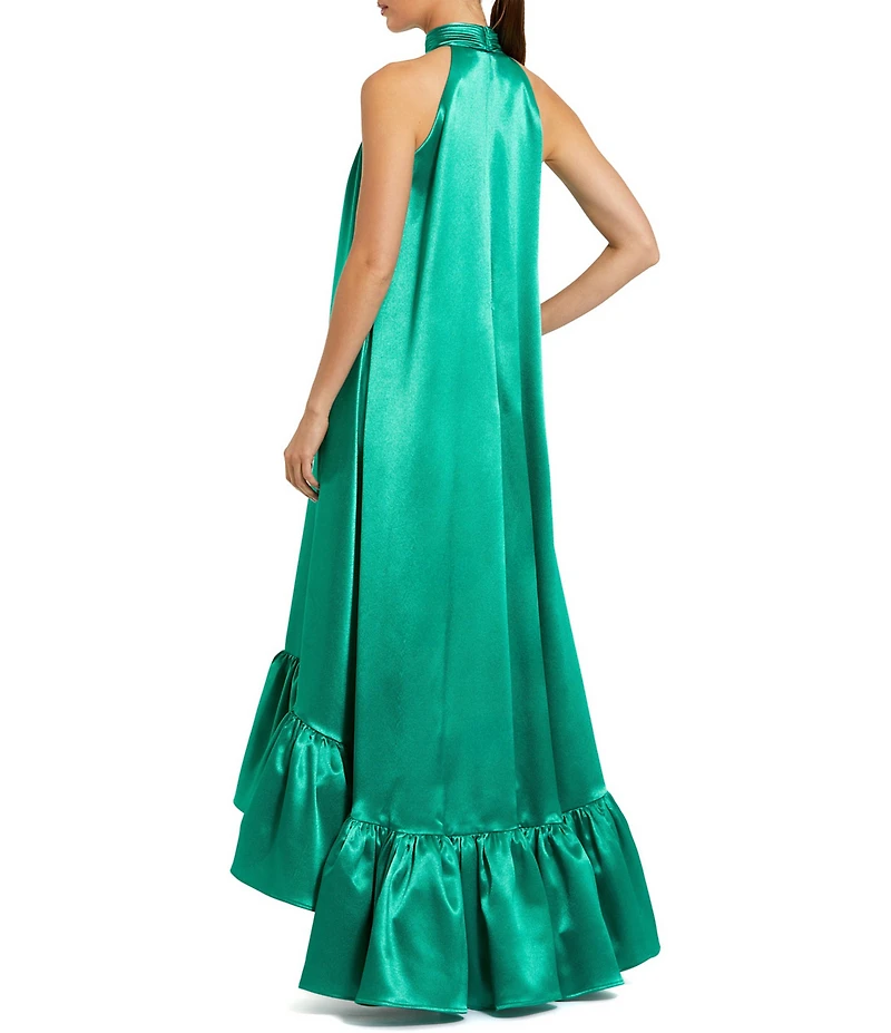 Mac Duggal Halter Cut Out Sleeveless Satin High Low Gown