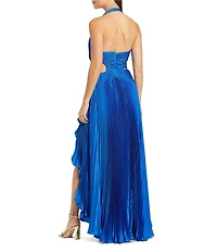 Mac Duggal Halter Neck Pleated Charmeuse Cut Out Gown