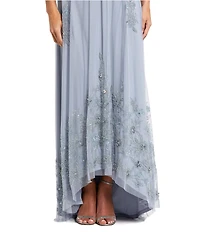 Mac Duggal Halter Neck Sleeveless Hi-Low Embellished Hem Chiffon Trapeze Gown