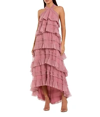 Mac Duggal Halter Neck Tier Ruffle Sheath Dress