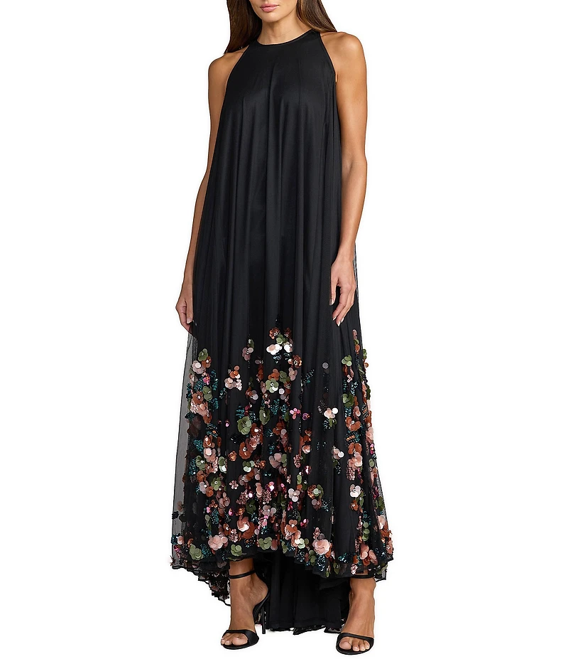 Mac Duggal Halter Sequin Hem Trapeze Gown