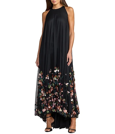 Mac Duggal Halter Sequin Hem Trapeze Gown