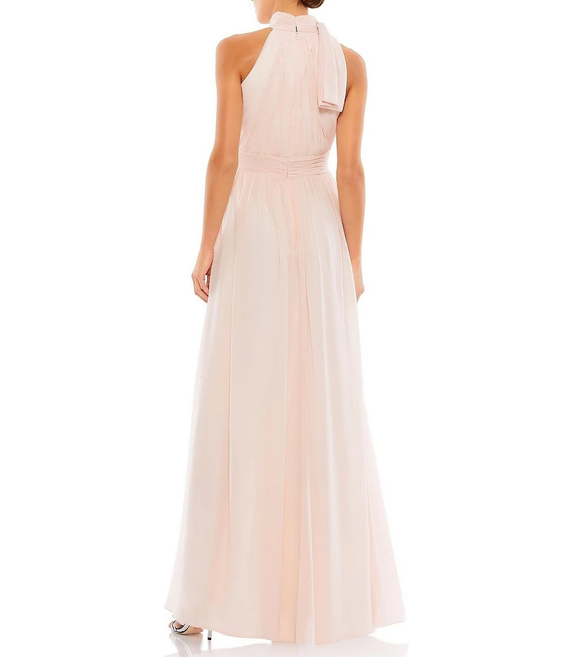 Mac Duggal High Halter Bow Turtleneck Sleeveless A-Line Gown