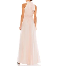 Mac Duggal High Halter Bow Turtleneck Sleeveless A-Line Gown
