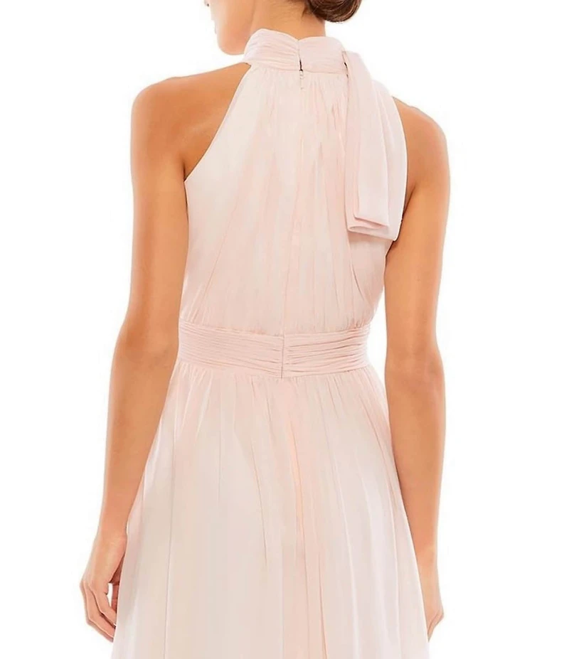 Mac Duggal High Halter Bow Turtleneck Sleeveless A-Line Gown