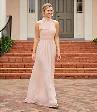 Mac Duggal High Halter Bow Turtleneck Sleeveless A-Line Gown