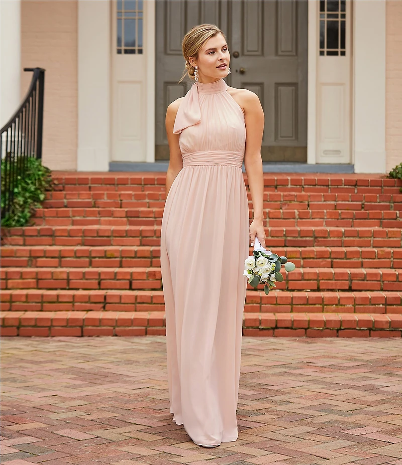 Mac Duggal High Halter Bow Turtleneck Sleeveless A-Line Gown